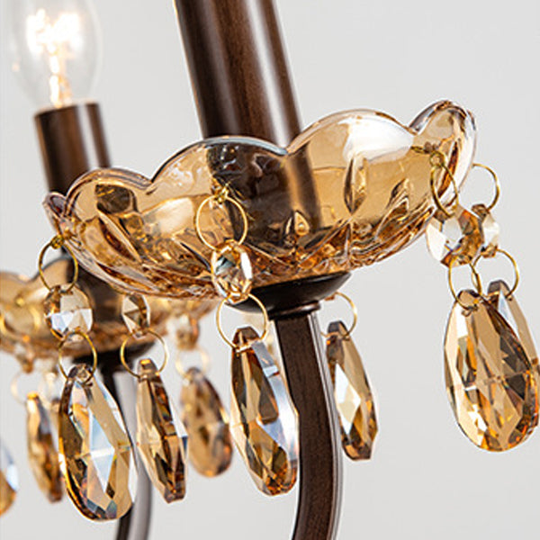Contemporary Retro Iron Crystal Candlestick Holder Teardrop 6/8/10 Light Chandeliers For Living Room