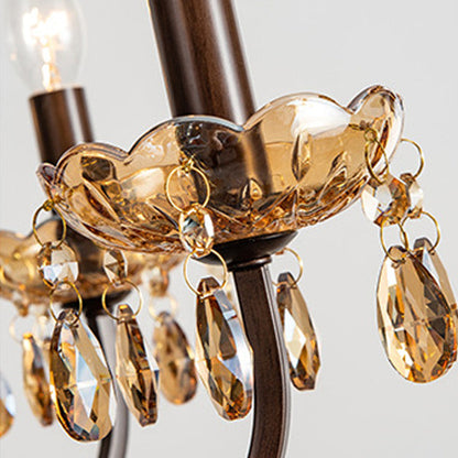 Contemporary Retro Iron Crystal Candlestick Holder Teardrop 6/8/10 Light Chandeliers For Living Room