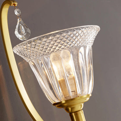Traditional French Copper Glass Crystal Bell Embossed 1-Light Wall Sconce Lamp For Bedside