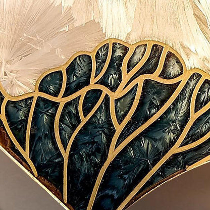 Traditional Chinese Walnut Copper Acrylic Scalloped Hand Enameling Painting Lotus Bamboo Leaf LED Wall Sconce Lamp For Bedside