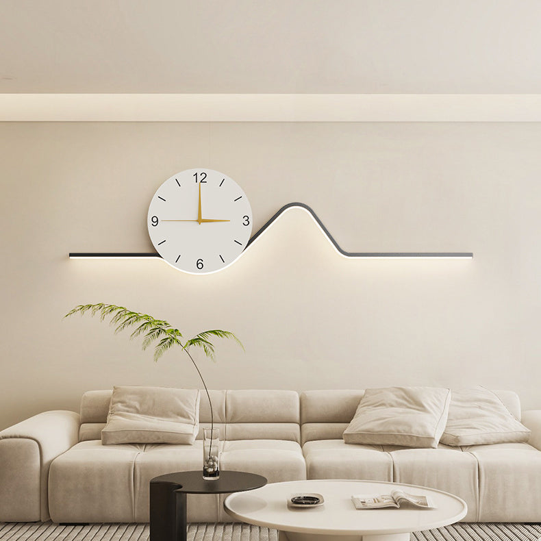 Contemporary Creative Iron Acrylic Line Clock LED Wall Sconce Lamp For Living Room