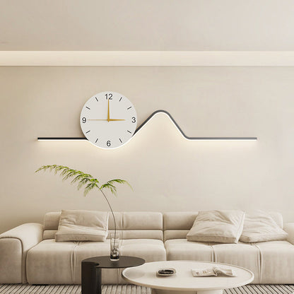 Contemporary Creative Iron Acrylic Line Clock LED Wall Sconce Lamp For Living Room