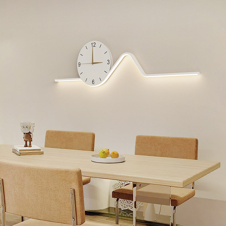 Contemporary Creative Iron Acrylic Line Clock LED Wall Sconce Lamp For Living Room