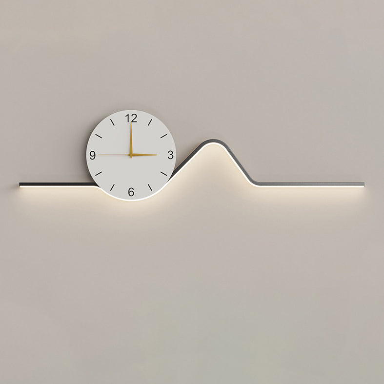 Contemporary Creative Iron Acrylic Line Clock LED Wall Sconce Lamp For Living Room