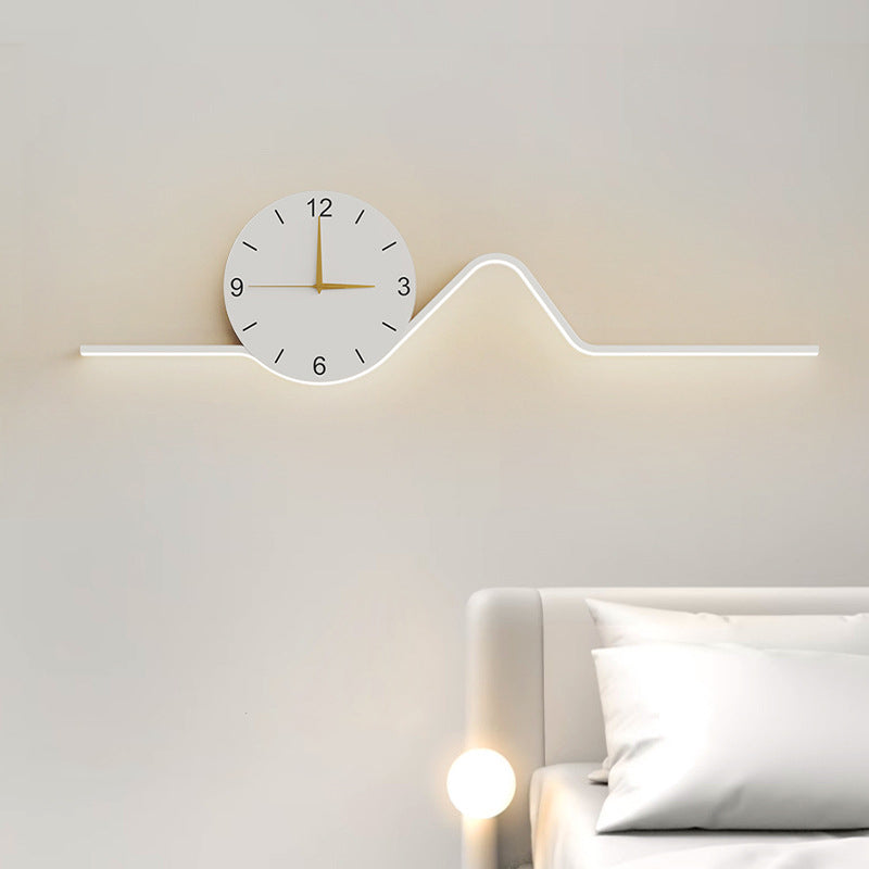 Contemporary Creative Iron Acrylic Line Clock LED Wall Sconce Lamp For Living Room
