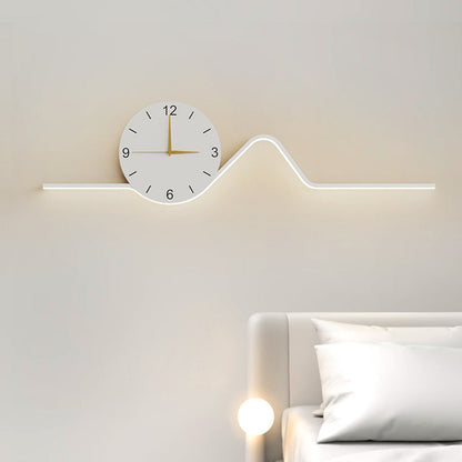 Contemporary Creative Iron Acrylic Line Clock LED Wall Sconce Lamp For Living Room