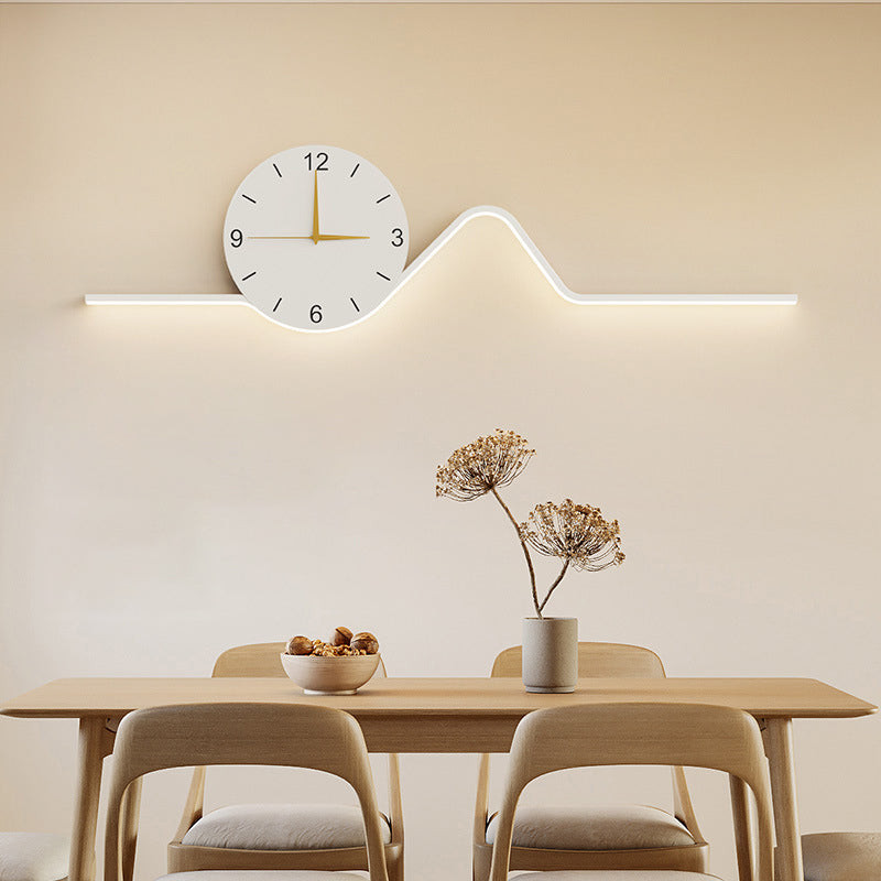 Contemporary Creative Iron Acrylic Line Clock LED Wall Sconce Lamp For Living Room