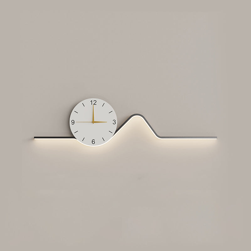 Contemporary Creative Iron Acrylic Line Clock LED Wall Sconce Lamp For Living Room