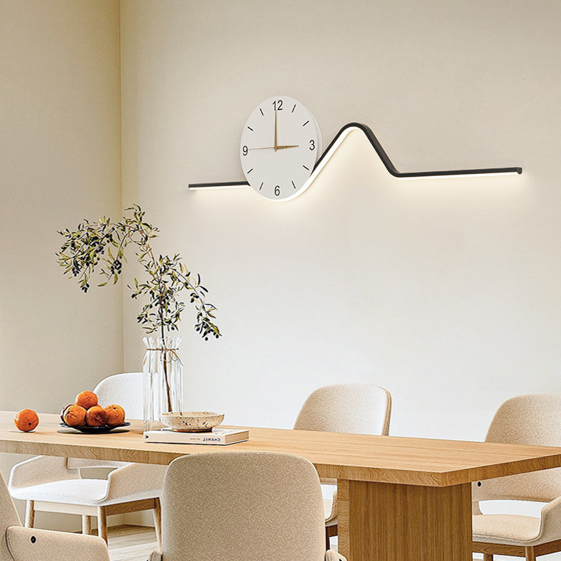 Contemporary Creative Iron Acrylic Line Clock LED Wall Sconce Lamp For Living Room