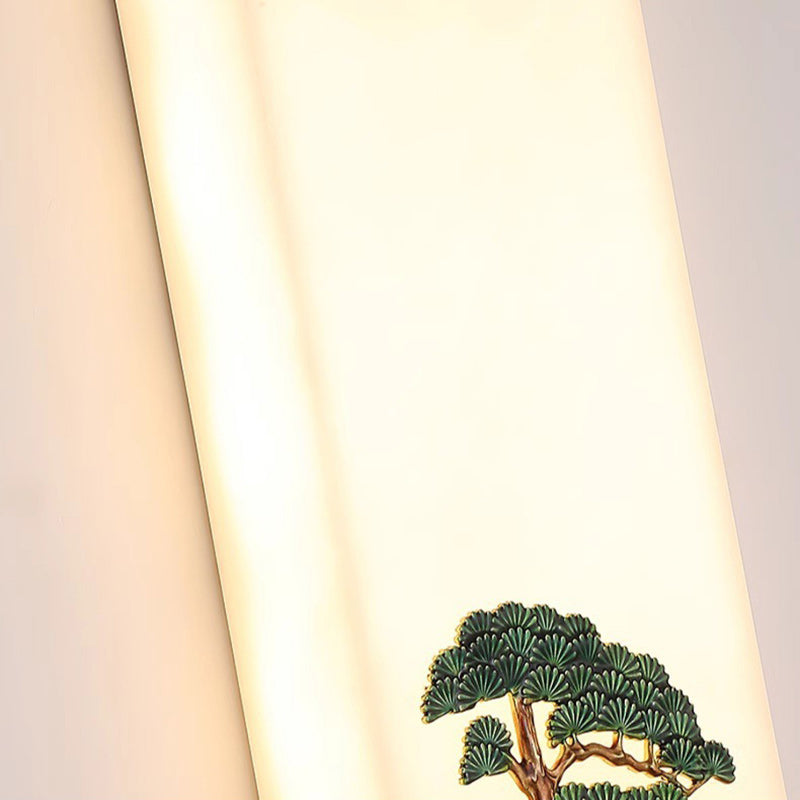 伝統的な中国製樹脂製模造大理石亜鉛合金エナメル長方形竹花松の木LED壁取り付け用燭台ランプベッドサイド用