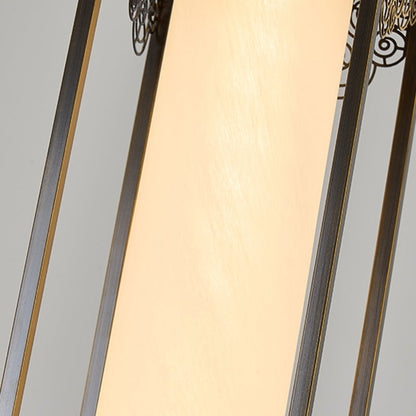 Traditional Chinese Copper Glass Cylinder Carved Auspicious Cloud LED Pendant Light For Bedside