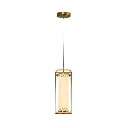 Traditional Chinese Copper Glass Cylinder Carved Auspicious Cloud LED Pendant Light For Bedside