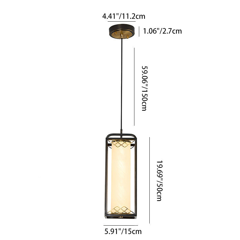 Traditional Chinese Copper Glass Cylinder Carved Auspicious Cloud LED Pendant Light For Bedside