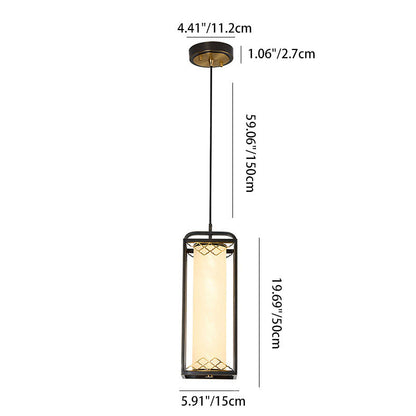 Traditional Chinese Copper Glass Cylinder Carved Auspicious Cloud LED Pendant Light For Bedside