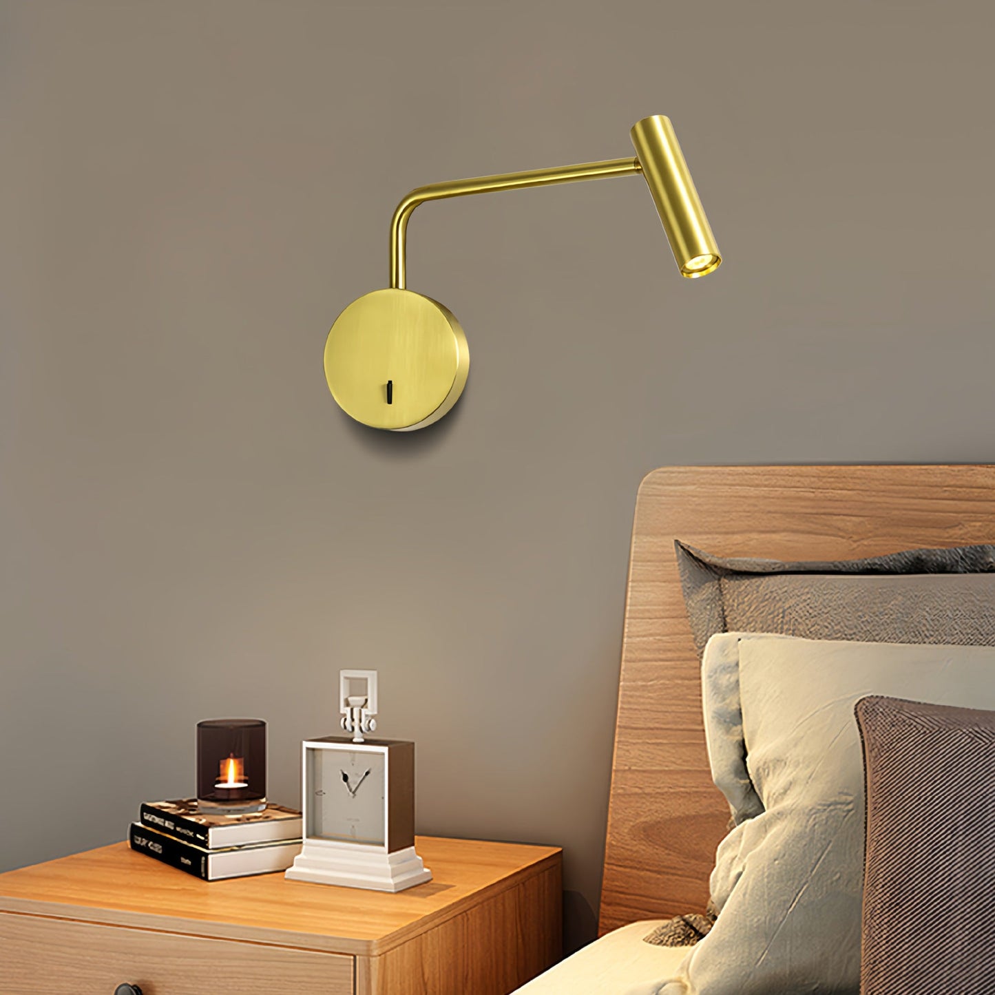 مصباح حائط LED دوار مصنوع من الألومنيوم والحديد بتصميم عصري بسيط بجانب السرير 