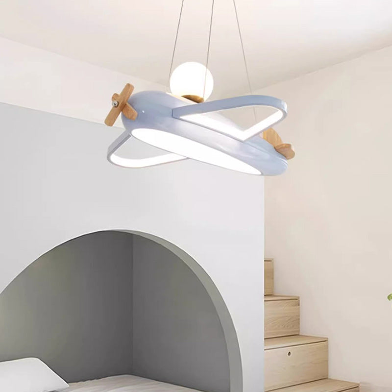 Contemporary Creative Kids Aircraft Resin Metal Glass Acrylic LED Chandeliers For Bedroom