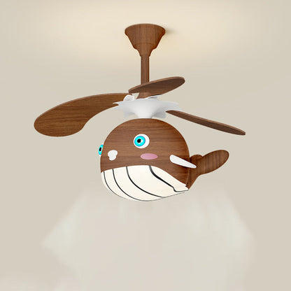 Contemporary Creative Kids Whale Dolphin Iron Wood ABS Acrylic LED Downrods Ceiling Fan Light For Bedroom