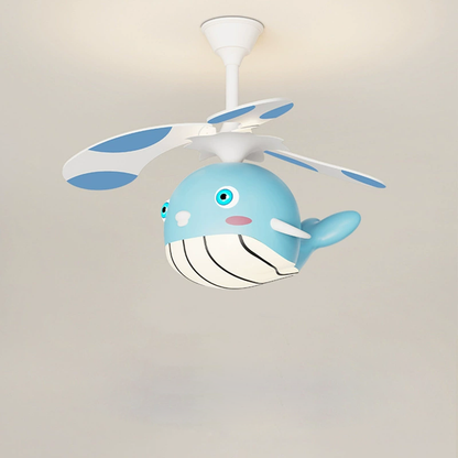 Contemporary Creative Kids Whale Dolphin Iron Wood ABS Acrylic LED Downrods Ceiling Fan Light For Bedroom