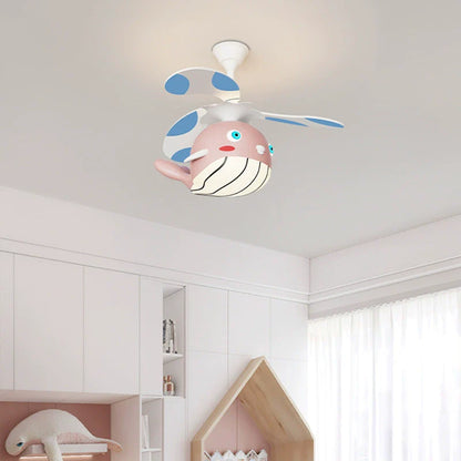 Contemporary Creative Kids Whale Dolphin Iron Wood ABS Acrylic LED Downrods Ceiling Fan Light For Bedroom