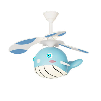 Contemporary Creative Kids Whale Dolphin Iron Wood ABS Acrylic LED Downrods Ceiling Fan Light For Bedroom