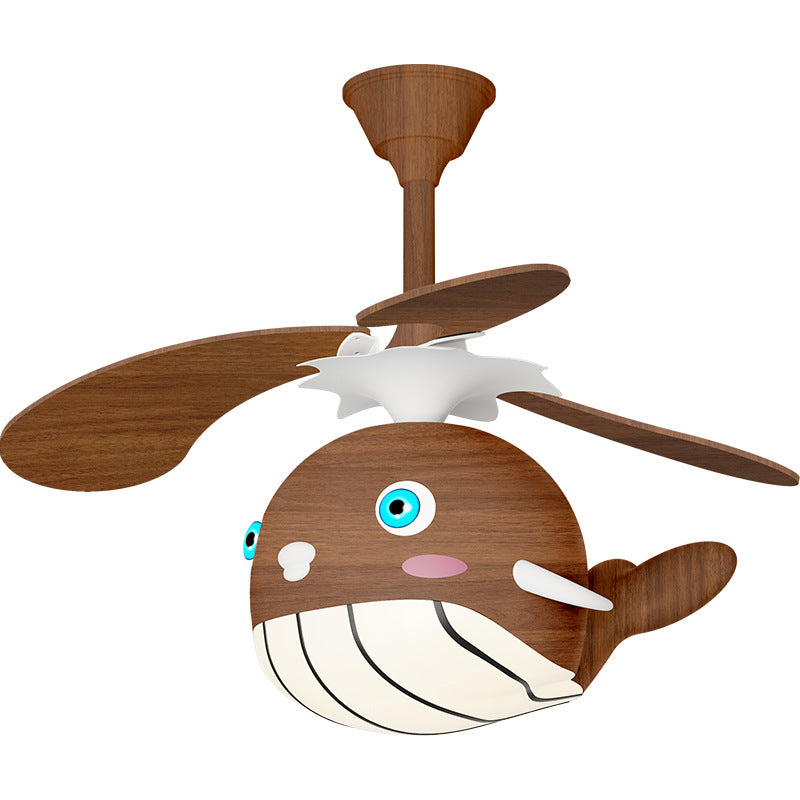 Contemporary Creative Kids Whale Dolphin Iron Wood ABS Acrylic LED Downrods Ceiling Fan Light For Bedroom