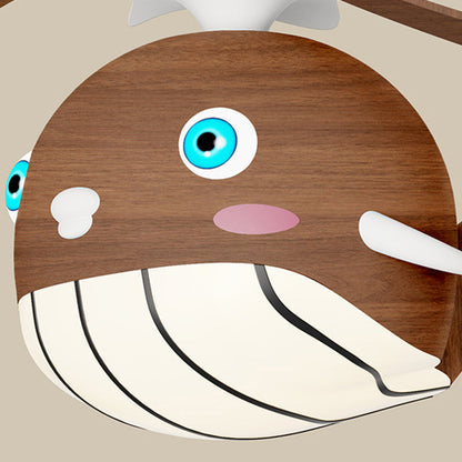 Contemporary Creative Kids Whale Dolphin Iron Wood ABS Acrylic LED Downrods Ceiling Fan Light For Bedroom