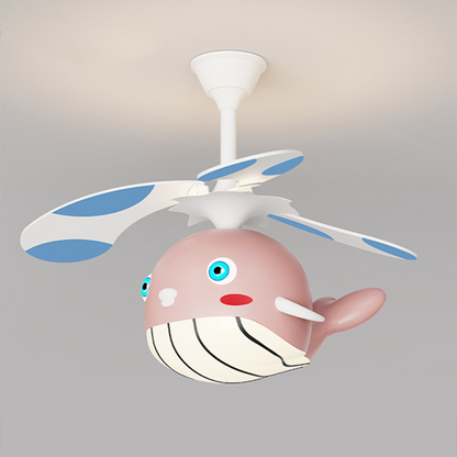 Contemporary Creative Kids Whale Dolphin Iron Wood ABS Acrylic LED Downrods Ceiling Fan Light For Bedroom