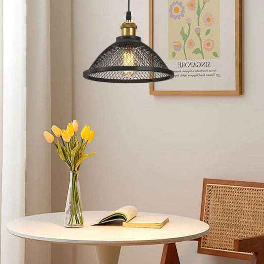Contemporary Industrial Iron Conic Cage 1-Light Pendant Light For Dining Room