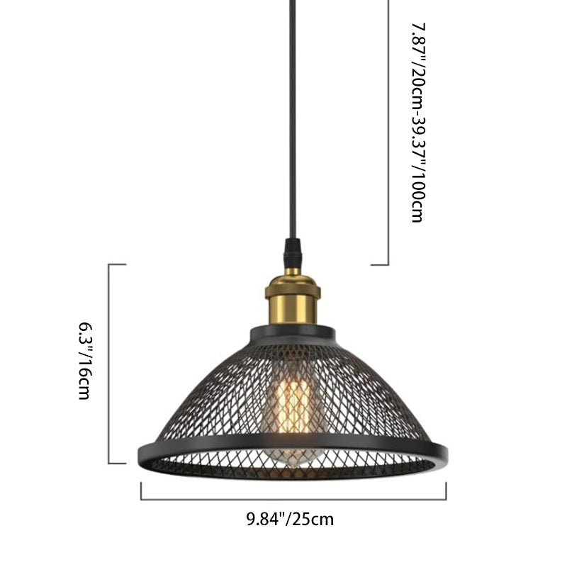 Contemporary Industrial Iron Conic Cage 1-Light Pendant Light For Dining Room