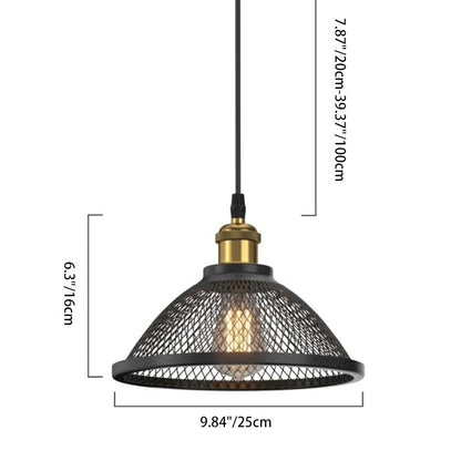Contemporary Industrial Iron Conic Cage 1-Light Pendant Light For Dining Room