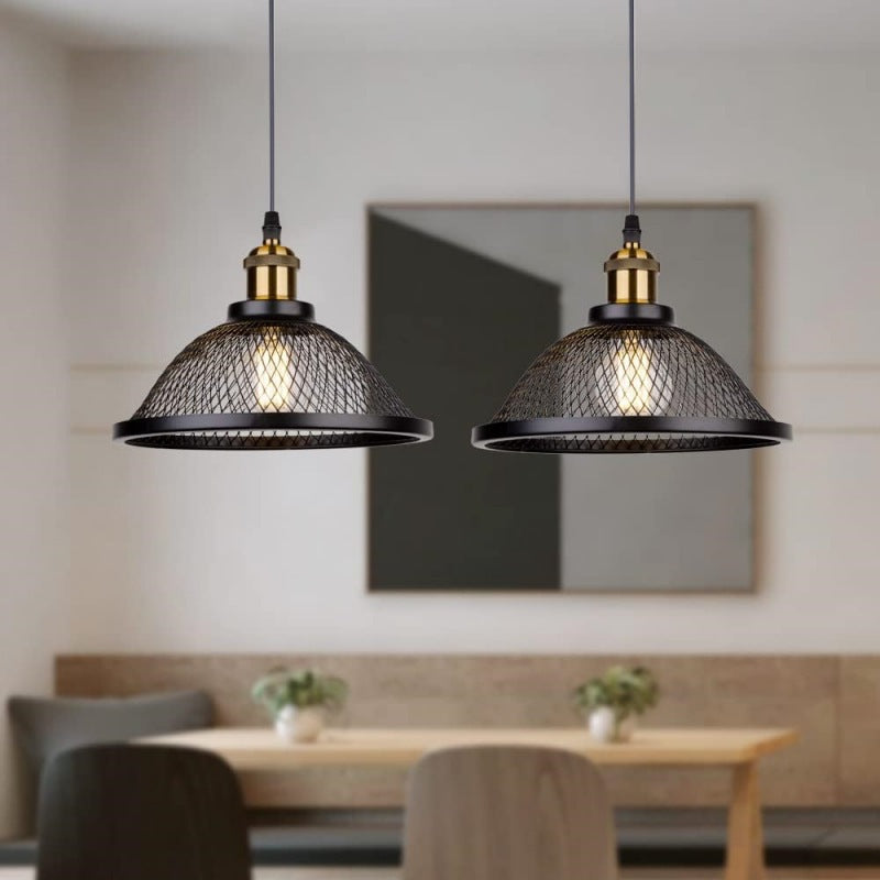 Contemporary Industrial Iron Conic Cage 1-Light Pendant Light For Dining Room