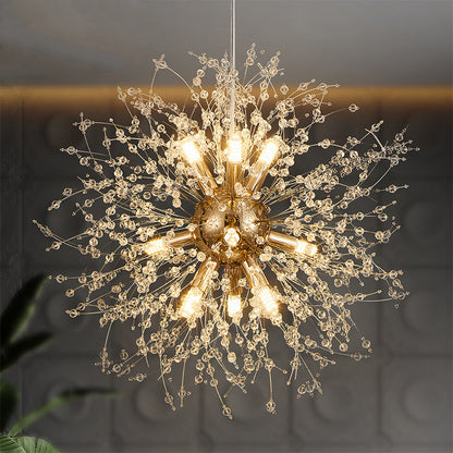Modern Luxury Stainless Steel Crystal Hardware Ball Dandelion 9/12 Light Chandeliers For Dining Room