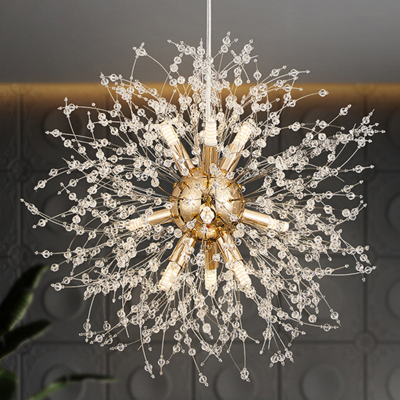 Modern Luxury Stainless Steel Crystal Hardware Ball Dandelion 9/12 Light Chandeliers For Dining Room