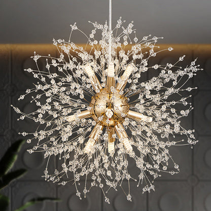 Modern Luxury Stainless Steel Crystal Hardware Ball Dandelion 9/12 Light Chandeliers For Dining Room
