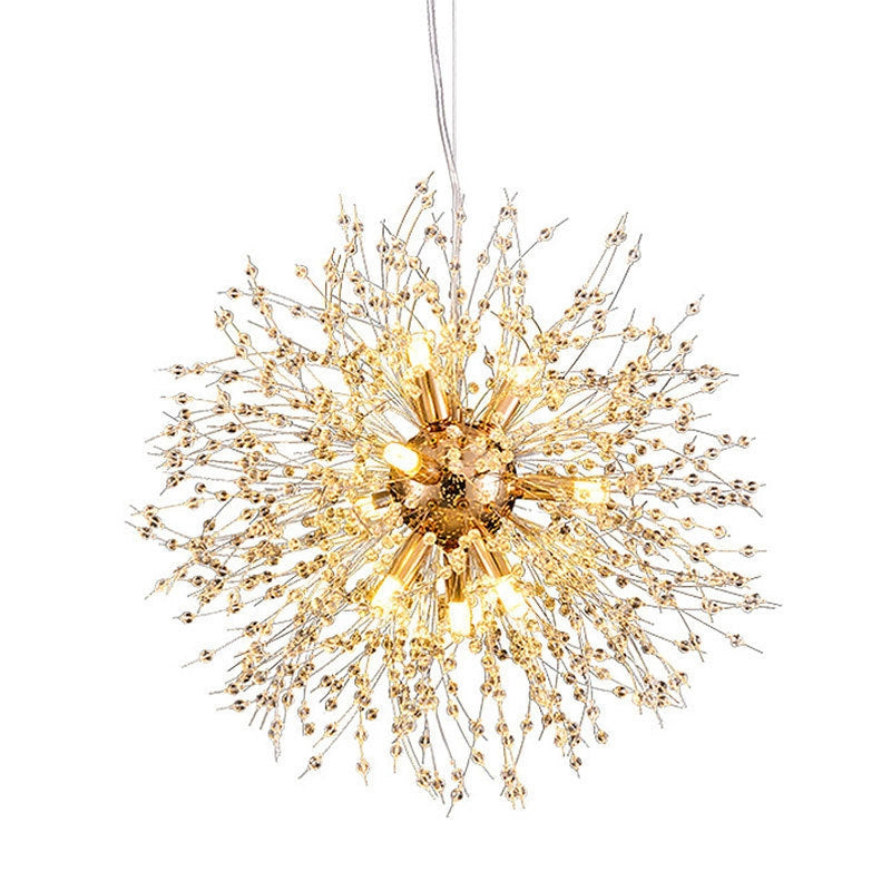 Modern Luxury Stainless Steel Crystal Hardware Ball Dandelion 9/12 Light Chandeliers For Dining Room