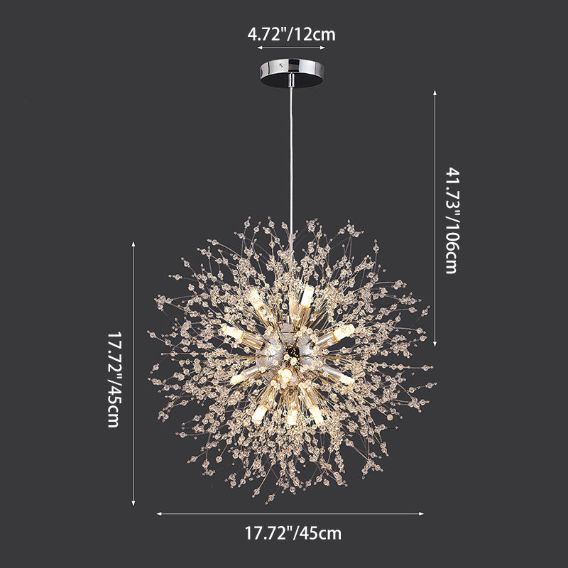 Modern Luxury Stainless Steel Crystal Hardware Ball Dandelion 9/12 Light Chandeliers For Dining Room