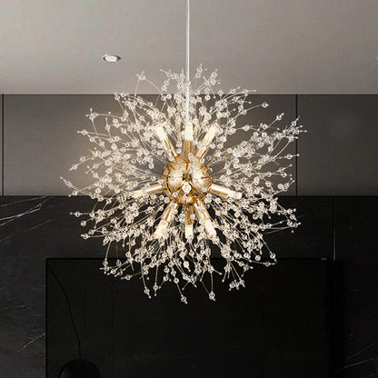 Modern Luxury Stainless Steel Crystal Hardware Ball Dandelion 9/12 Light Chandeliers For Dining Room