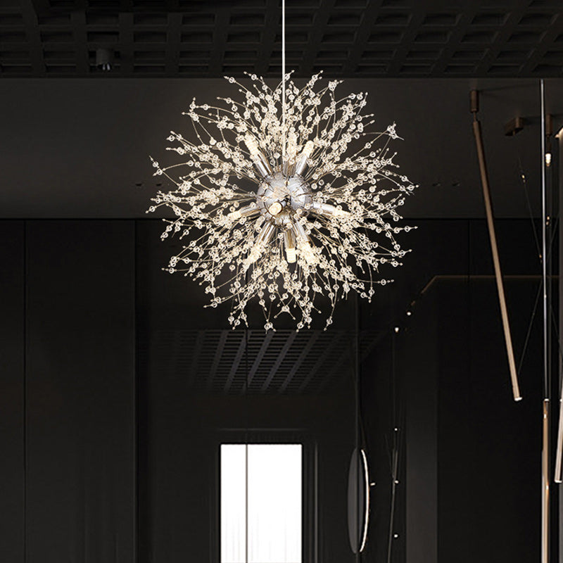 Modern Luxury Stainless Steel Crystal Hardware Ball Dandelion 9/12 Light Chandeliers For Dining Room