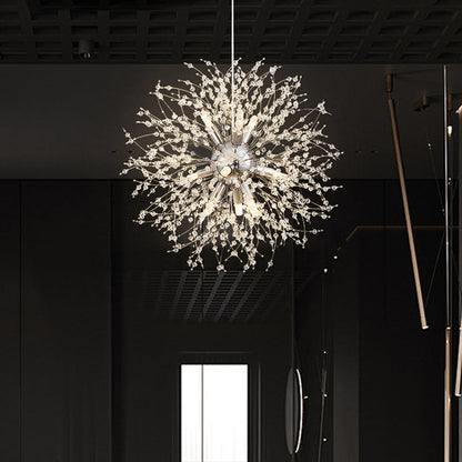 Modern Luxury Stainless Steel Crystal Hardware Ball Dandelion 9/12 Light Chandeliers For Dining Room