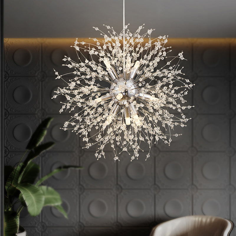 Modern Luxury Stainless Steel Crystal Hardware Ball Dandelion 9/12 Light Chandeliers For Dining Room