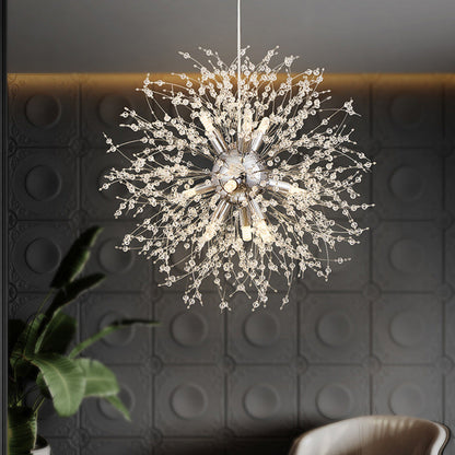 Modern Luxury Stainless Steel Crystal Hardware Ball Dandelion 9/12 Light Chandeliers For Dining Room