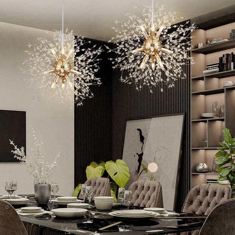 Modern Luxury Stainless Steel Crystal Hardware Ball Dandelion 9/12 Light Chandeliers For Dining Room