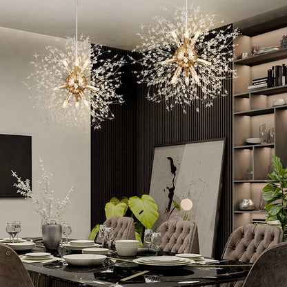 Modern Luxury Stainless Steel Crystal Hardware Ball Dandelion 9/12 Light Chandeliers For Dining Room