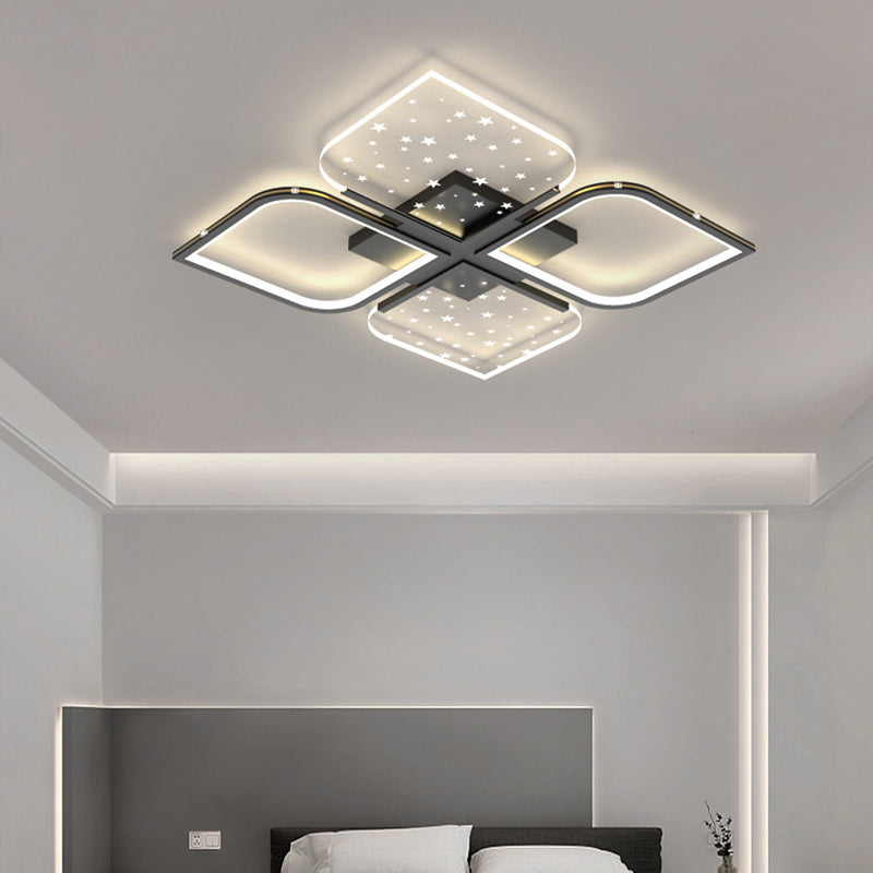 Contemporary Nordic Aluminum Iron Acrylic Four Leaf Clover Starry Star LED Semi-Flush Mount Ceiling Light For Bedroom