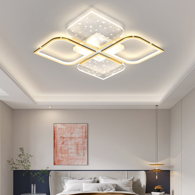 Contemporary Nordic Aluminum Iron Acrylic Four Leaf Clover Starry Star LED Semi-Flush Mount Ceiling Light For Bedroom