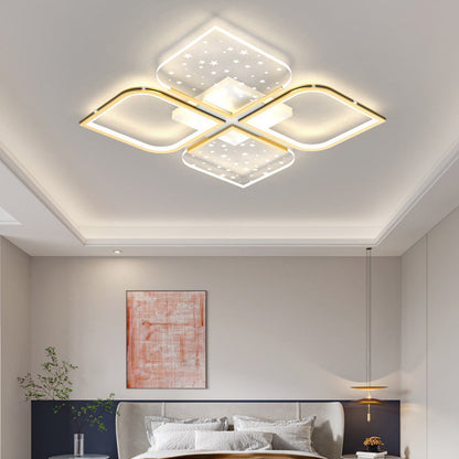 Contemporary Nordic Aluminum Iron Acrylic Four Leaf Clover Starry Star LED Semi-Flush Mount Ceiling Light For Bedroom