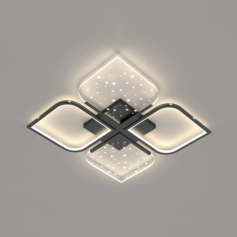 Contemporary Nordic Aluminum Iron Acrylic Four Leaf Clover Starry Star LED Semi-Flush Mount Ceiling Light For Bedroom