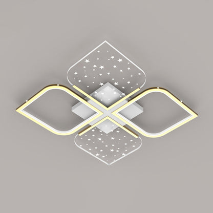 Contemporary Nordic Aluminum Iron Acrylic Four Leaf Clover Starry Star LED Semi-Flush Mount Ceiling Light For Bedroom
