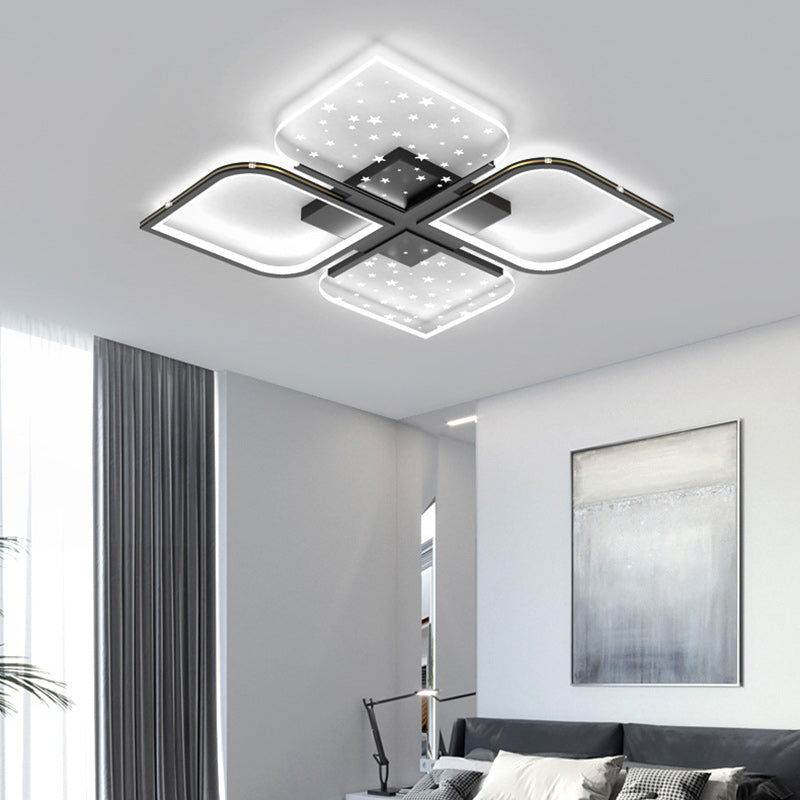 Contemporary Nordic Aluminum Iron Acrylic Four Leaf Clover Starry Star LED Semi-Flush Mount Ceiling Light For Bedroom