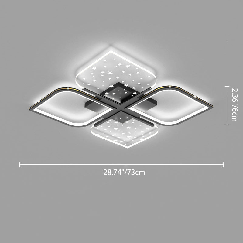 Contemporary Nordic Aluminum Iron Acrylic Four Leaf Clover Starry Star LED Semi-Flush Mount Ceiling Light For Bedroom